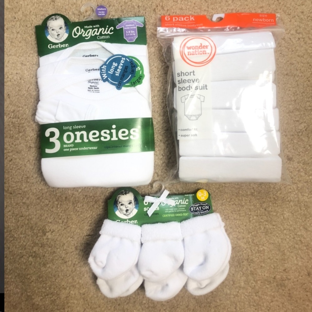 Newborn onesies and socks